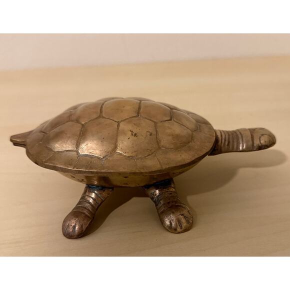 Vintage Brass Turtle Tortoise Hinged Trinket Box Ashtray Figurine - Picture 6 of 10